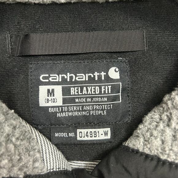 Carhartt Fleece Pullover Anorak Jacket Women's M Relaxed Gray Black Snap-T - Picture 3 of 7
